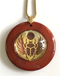 RJDP-GSCB Red Jasper Glass Dome Stone Pendants - Gold Plated Scarab