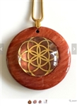 RJDP-GSOL Red Jasper Glass Dome Stone Pendants - Gold Plated Seed of Life