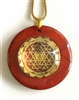 RJDP-GSY Red Jasper Glass Dome Stone Pendants - Gold Plated Shree Yantra