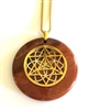 RJP-GST/SSOL Red Jasper Sacred Geometry Gold Star Tetrahedra with Silver Seed of Life Stone Pendant