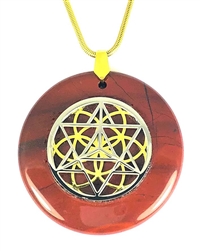 RJP-SST/GSOL   Red Jasper Sacred Geometry Silver Star Tetrahedra with Gold Seed of Life Stone Pendant