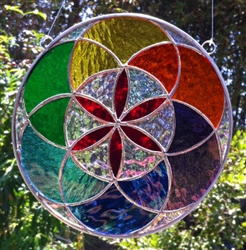 8 inch round Seed of Life stained glass mobile