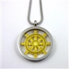 SGBWP-32 All Silver and Gold Plated Stainless Steel Buddhist Wheel Of Life Pendant with Chain