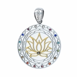 SGLFP-Gem-01 Silver and Gold Plated Stainless Steel Lotus Flower Pendant with Multi-colored Gemstones
