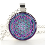 flower of life pendant with magenta, teal, and dark blue
