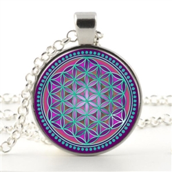 flower of life pendant with magenta, teal, and dark blue