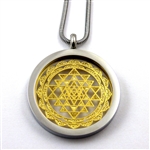 SGSYP-28 Silver and Gold Plated Stainless Steel Shree Yantra Pendant with Chain