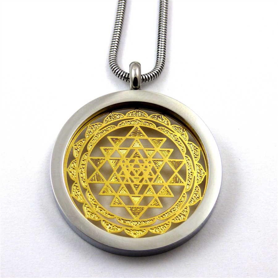 Silver and Gold Plated Stainless Steel Shree Yantra Pendant with Chain