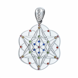 SStTP-Gem-01 Silver Star Tetrahedron Pendant with Multi-colored Gemstones