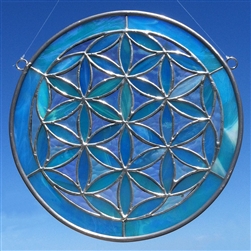 8 inch round flower of life stained glass mobile