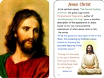 Devotional pocket sized card of Jesus with a brief summary of his life on the back.
