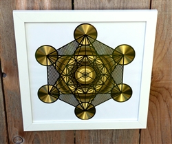 14in white framed Metatron 18K Gold Plated Healing Grid