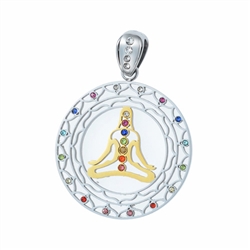 (gemCYp) Silver and Gold Plated Stainless Steel Chakra Yogi Pendant with Multi-colored Gemstones