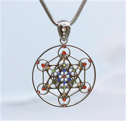 gemSP-01 Silver Metatron Pendant with Multi-colored Gemstones