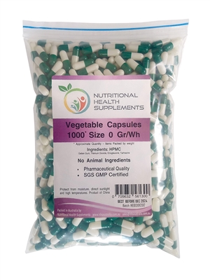 1000 x Size 0 - HPMC Veggie Capsules Green-White