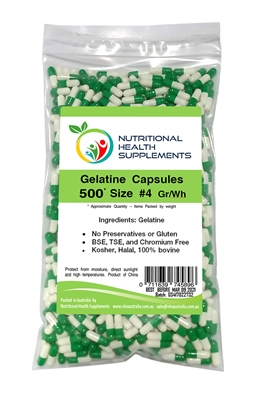 500 Gelatin Capsules - Size #4 - Green/White