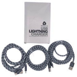 Braided 6' Lightning Cable Gray/Black 3 Pack