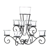 Black Scrollwork Candle Stand With Glass Vase