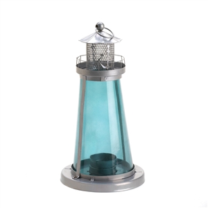 Blue Glass Watch Tower Candle Lantern