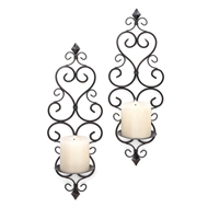 Fleur-De-Lis Pillar Candle Wall Sconces Set of 2