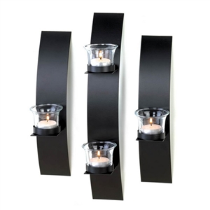 Contemporary Black Wall Candle Sconces Set of 3