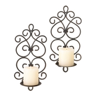 Scrollwork Pillar Candle Wall Sconces Set of 2