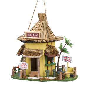 Tiki Hut Yellow Wood Birdhouse