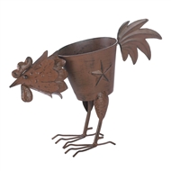 Pecking Rooster Lone Star Iron Planter