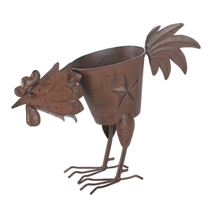 Pecking Rooster Lone Star Iron Planter