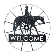 Cowboy Horse Wagon Wheel Welcome Sign Wall Decor