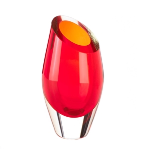 Vibrant Red Cut Art Glass Vase