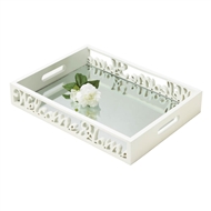 Welcome Home White Wood Mirror Tray