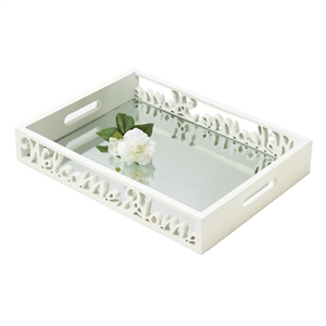 Welcome Home White Wood Mirror Tray