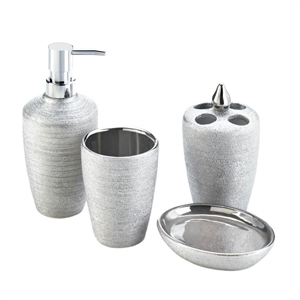 4-Pc Porcelain Silver Shimmer Bath Accessory Set