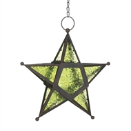 Green Glass Star Lantern Candle Holder