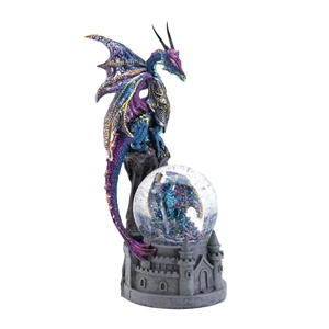 Blue & Purple Glittering Dragon on Castle Figurine
