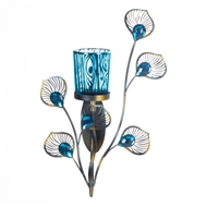 Peacock Blue Plume Single Candle Sconce