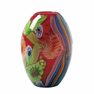 Red Floral Flow Art Glass Vase