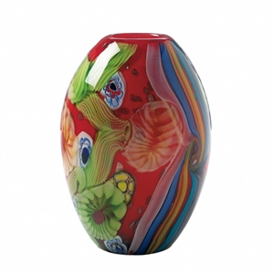 Red Floral Flow Art Glass Vase