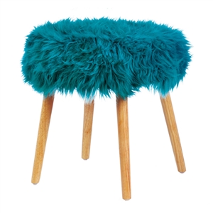 Turquoise Faux Fur Footstool