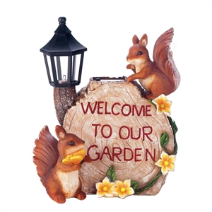 Welcome To Our Garden Squirrel Solar Lightup Statue