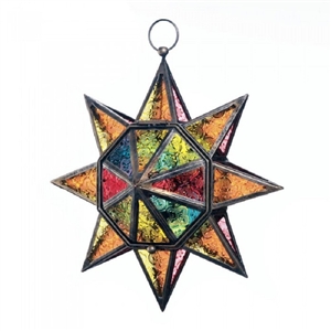 Multi Faceted Colorful Glass Star Candle Lantern