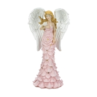 Pink Solar Powered Rose Angel Statue