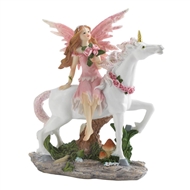Pink Fairy On White Unicorn Figurine