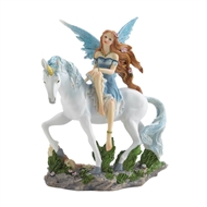 Blue Fairy On White Unicorn Figurine