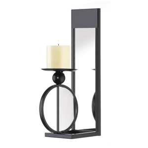 Rectangular Mirrored Black Metal Wall Candle Sconce