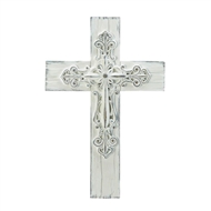 3-D Scrollwork Whitewashed Cross