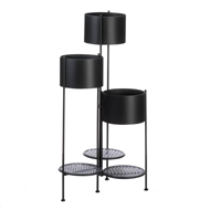 3-Tier 6-Position Barrel Bucket Black Plant Stand