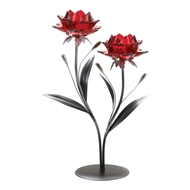 Double Red Flowers Tealight Candle Holder