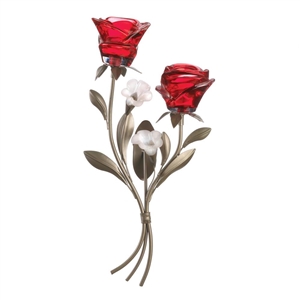 Double Red Rose Candle Wall Sconce
